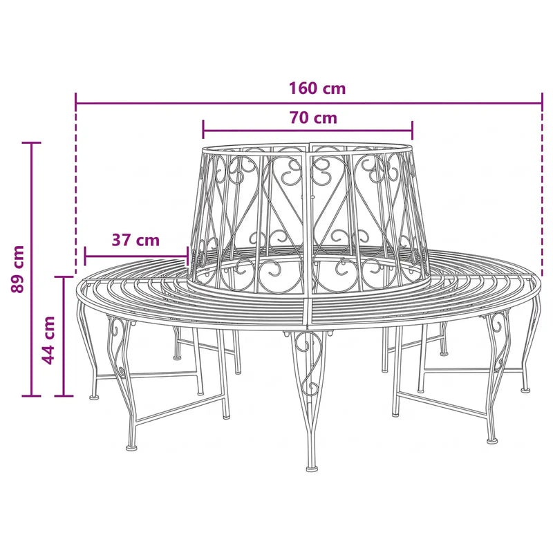 Tree Bench �� 160 x 89 cm Steel Black Round