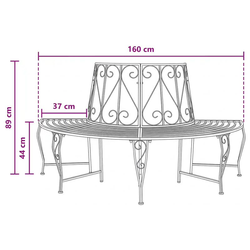Tree Bench 4-Seater 160 x 80 x 89 cm Steel Black Half-round