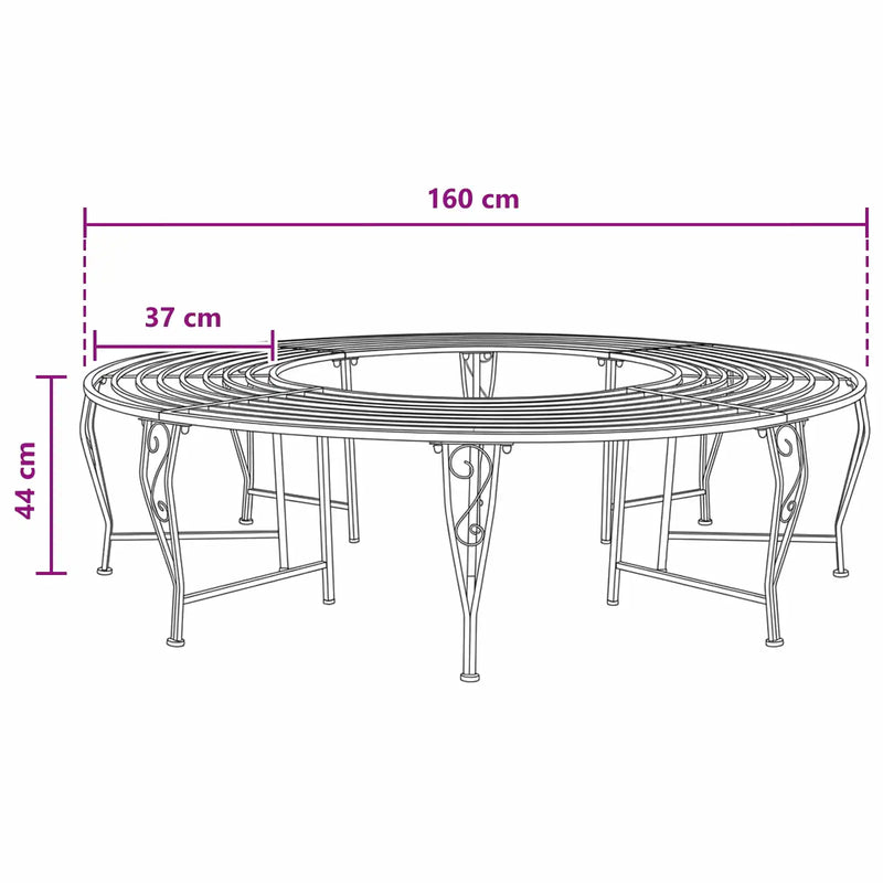 Tree Bench 8-Seater �� 160 x 44 cm Steel Silver Grey Round