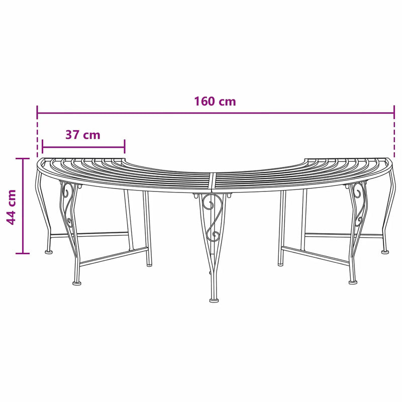 Tree Bench 4-Seater 160 x 80 x 44 cm Steel Silver Grey