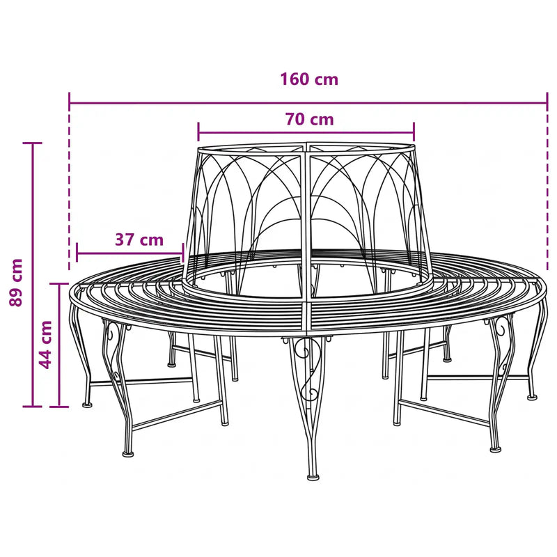 Tree Bench 8-Seater �� 160 x 89 cm Steel Silver Grey Round