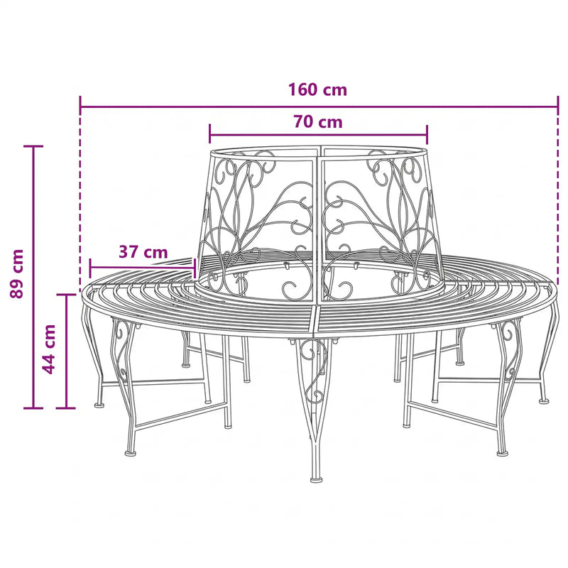 Tree Bench 8-Seater �� 160 x 89 cm Steel Silver Grey Round