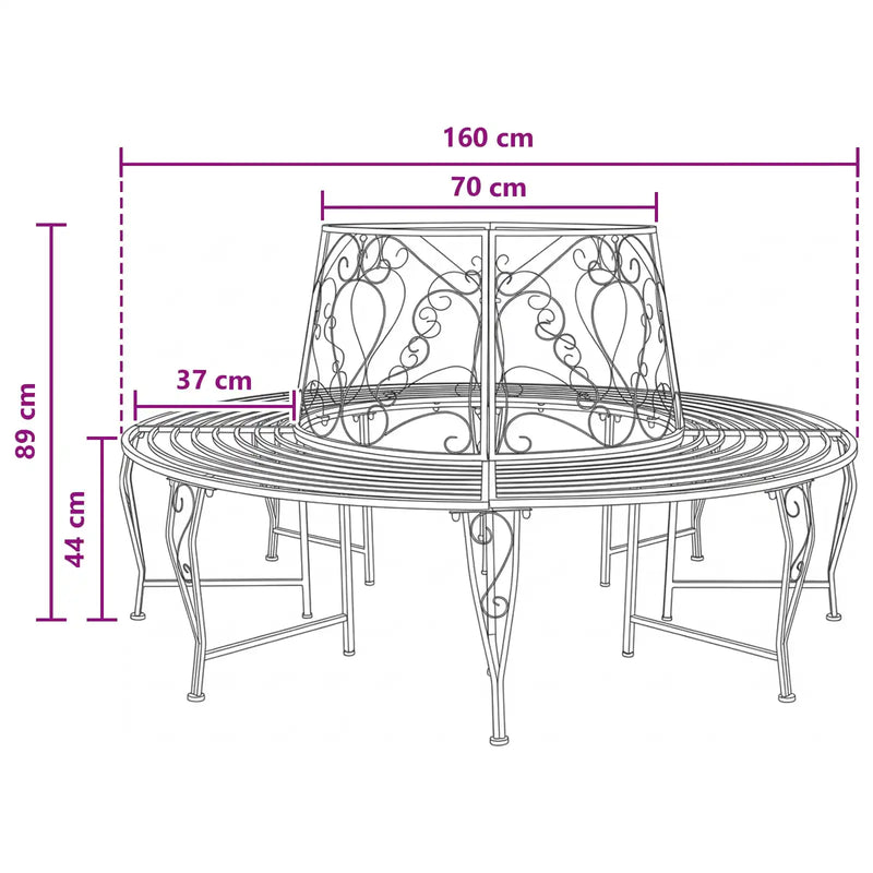 Tree Bench 8-Seater �� 160 x 89 cm Steel Silver Grey Round