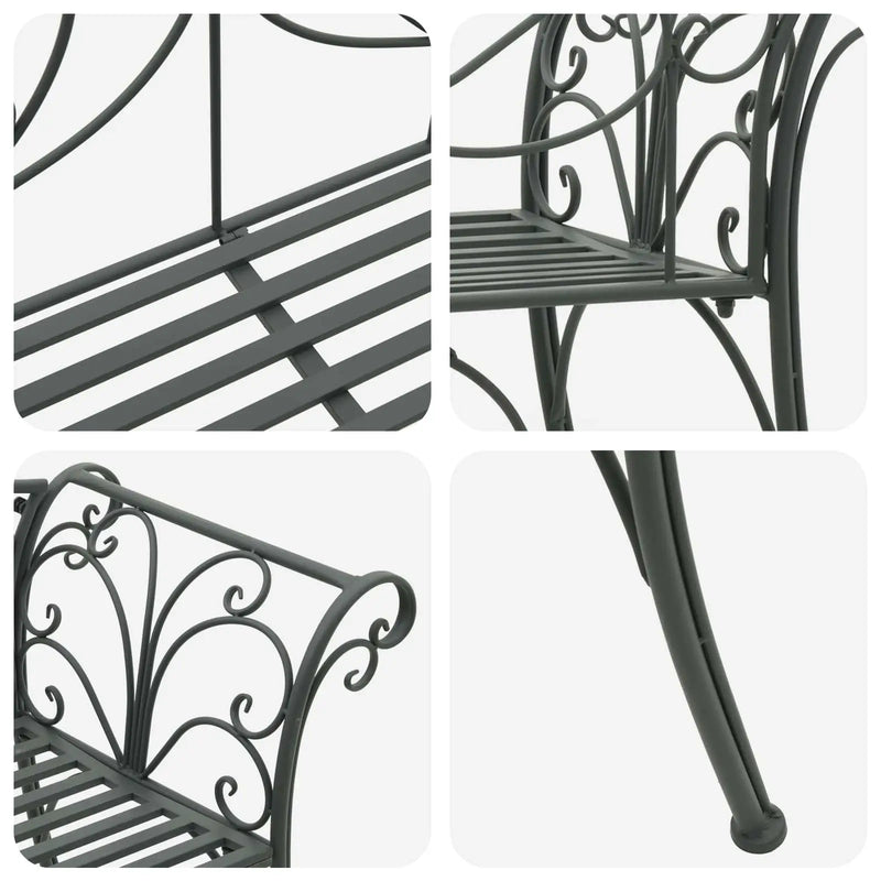 Garden Bench 2-Seater 130 x 47 x 90 cm Steel Silver Grey