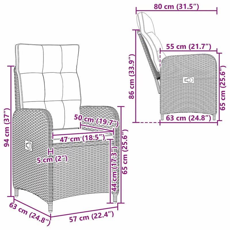 Reclining Garden Chair Black 57 x 63 x 94 cm Poly Rattan