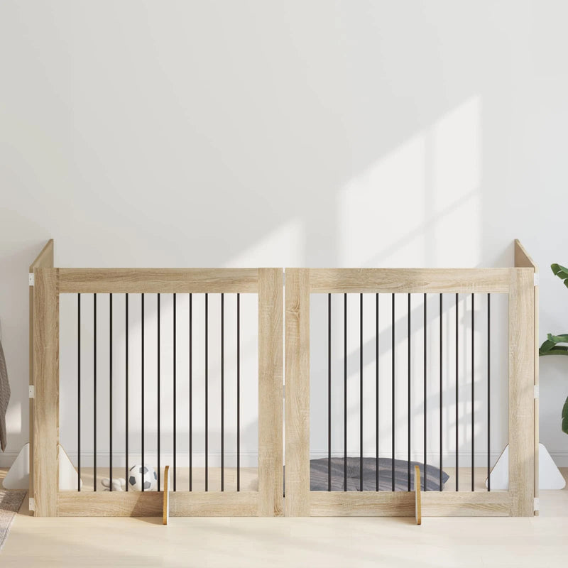 Dog Gate with Stands 4 pcs Sonoma Oak 100 x 100 cm