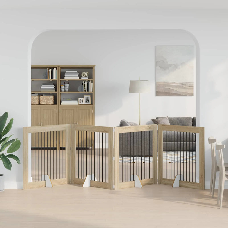 Dog Gate with Stands 4 pcs Sonoma Oak 100 x 100 cm