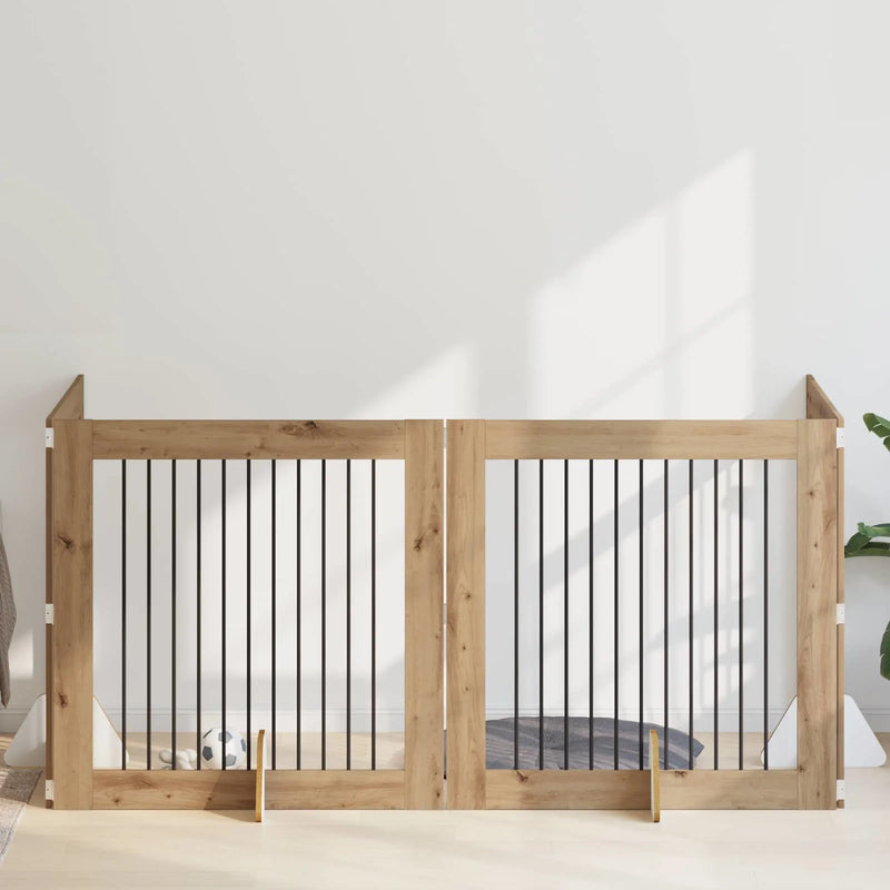 Dog Gate with Stands 4 pcs Artisan Oak 100 x 100 cm
