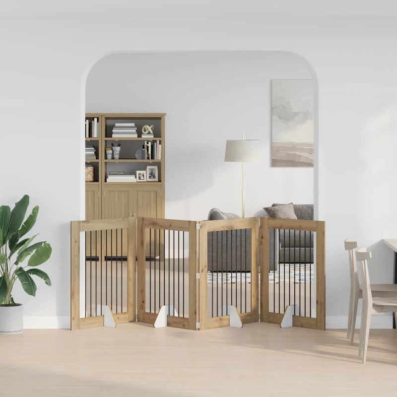 Dog Gate with Stands 4 pcs Artisan Oak 80 x 100 cm