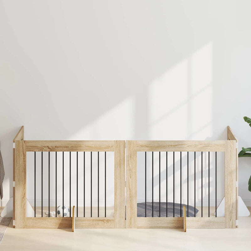 Dog Gate with Stands 4 pcs Sonoma Oak 100 x 80 cm