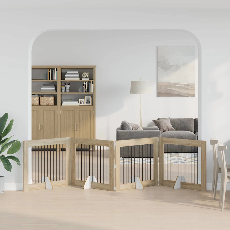Dog Gate with Stands 4 pcs Sonoma Oak 100 x 80 cm