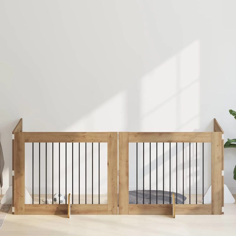 Dog Gate with Stands 4 pcs Artisan Oak 100 x 80 cm
