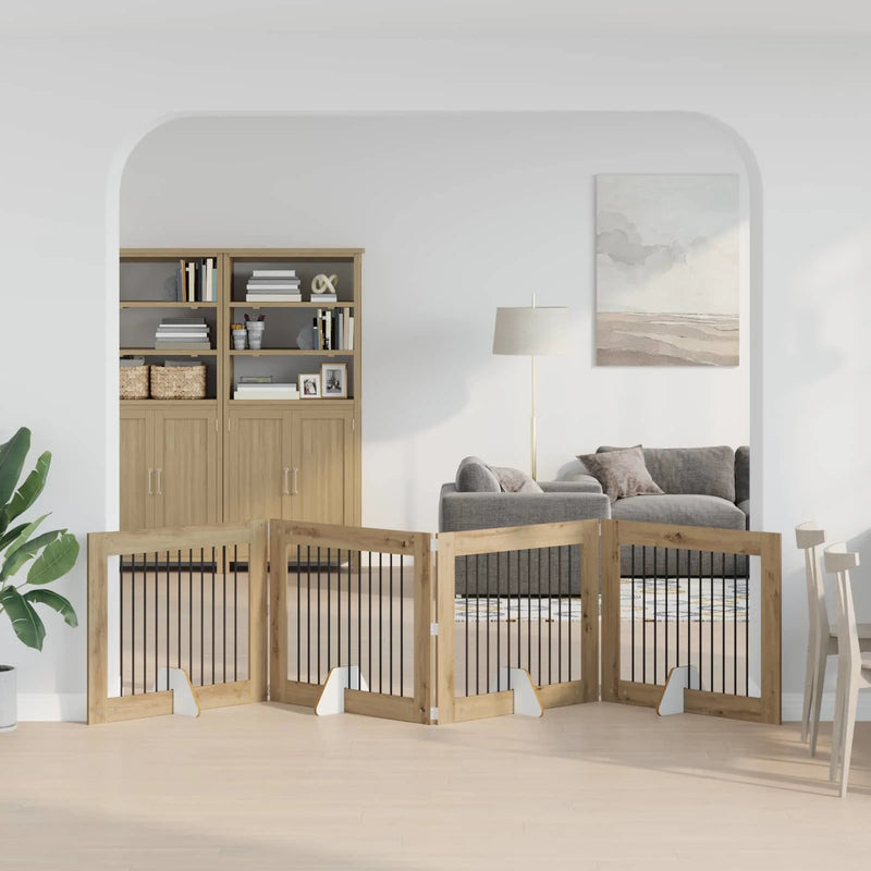 Dog Gate with Stands 4 pcs Artisan Oak 100 x 80 cm