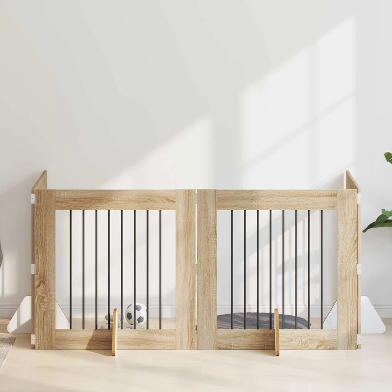 Dog Gate with Stands 4 pcs Sonoma Oak 80 x 80 cm