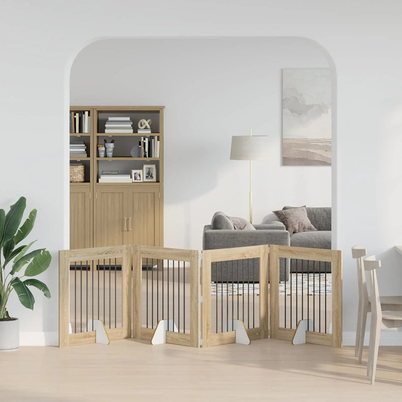 Dog Gate with Stands 4 pcs Sonoma Oak 80 x 80 cm
