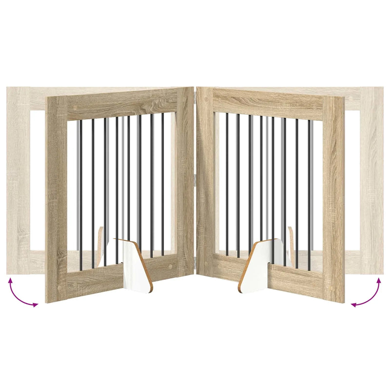 Dog Gate with Stands 4 pcs Sonoma Oak 80 x 80 cm