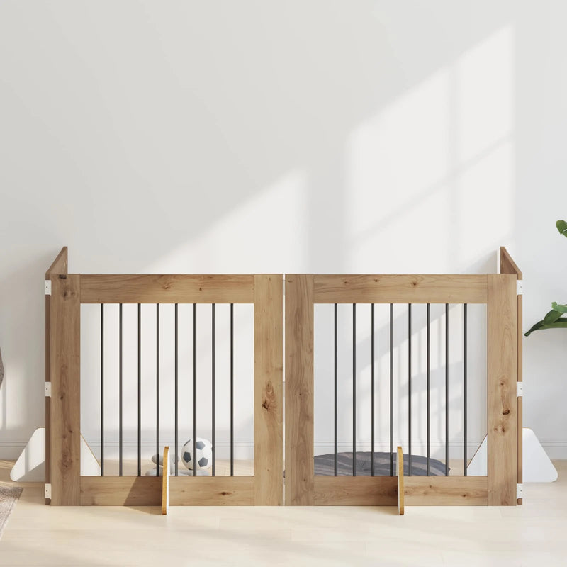 Dog Gate with Stands 4 pcs Artisan Oak 80 x 80 cm