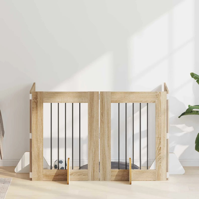 Dog Gate with Stands 4 pcs Sonoma Oak 60 x 80 cm