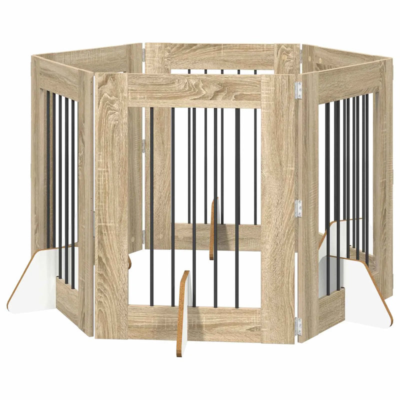 Dog Gate with Stands 6 pcs Sonoma Oak 60 x 80 cm