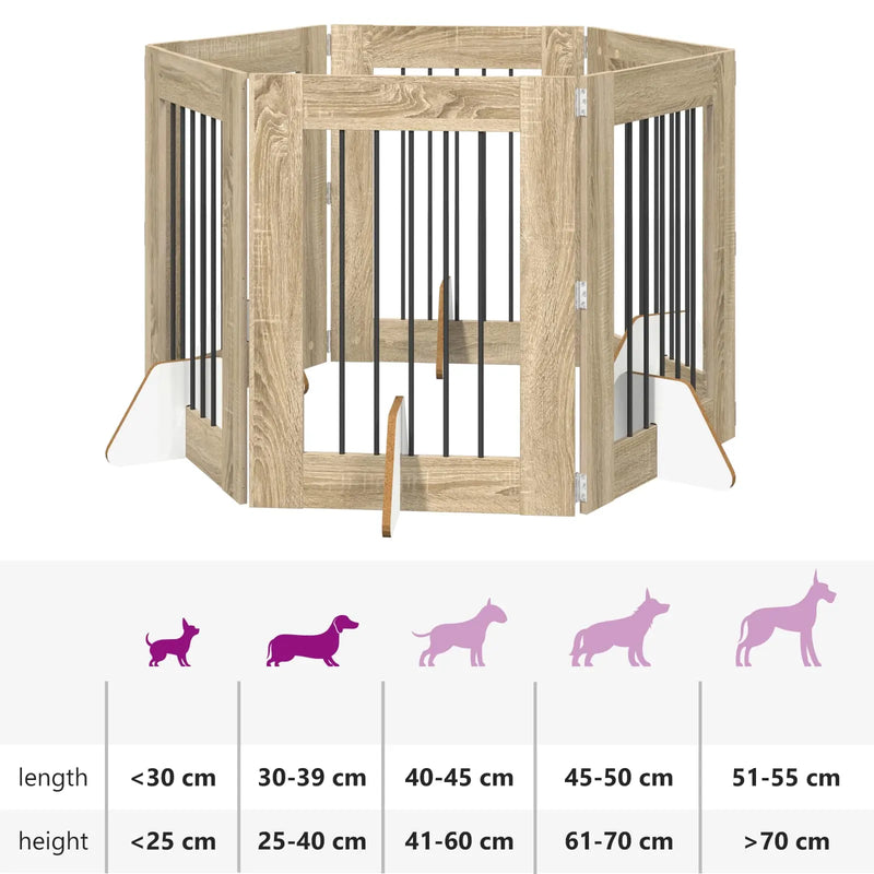 Dog Gate with Stands 6 pcs Sonoma Oak 60 x 80 cm