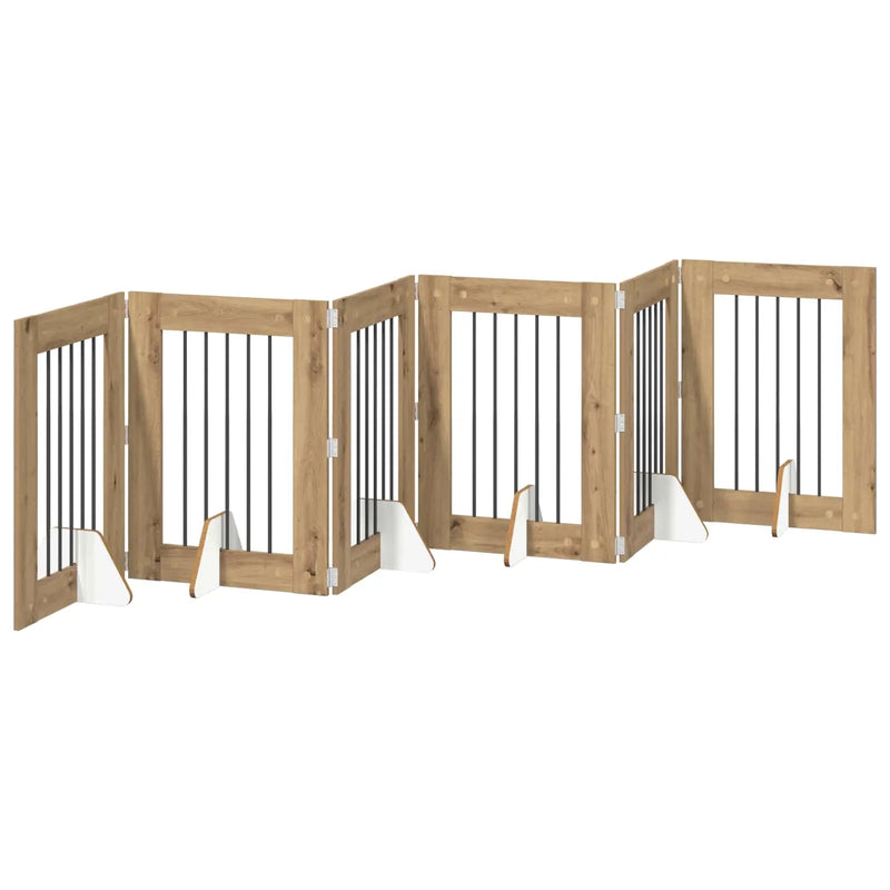Dog Gate with Stands 6 pcs Artisan Oak 60 x 80 cm