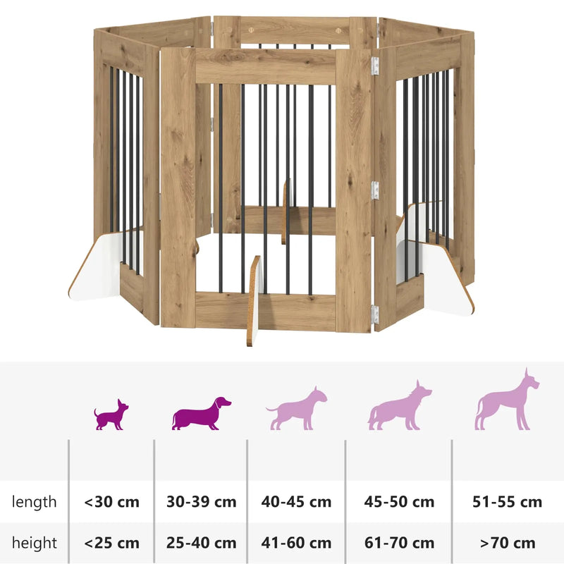 Dog Gate with Stands 6 pcs Artisan Oak 60 x 80 cm