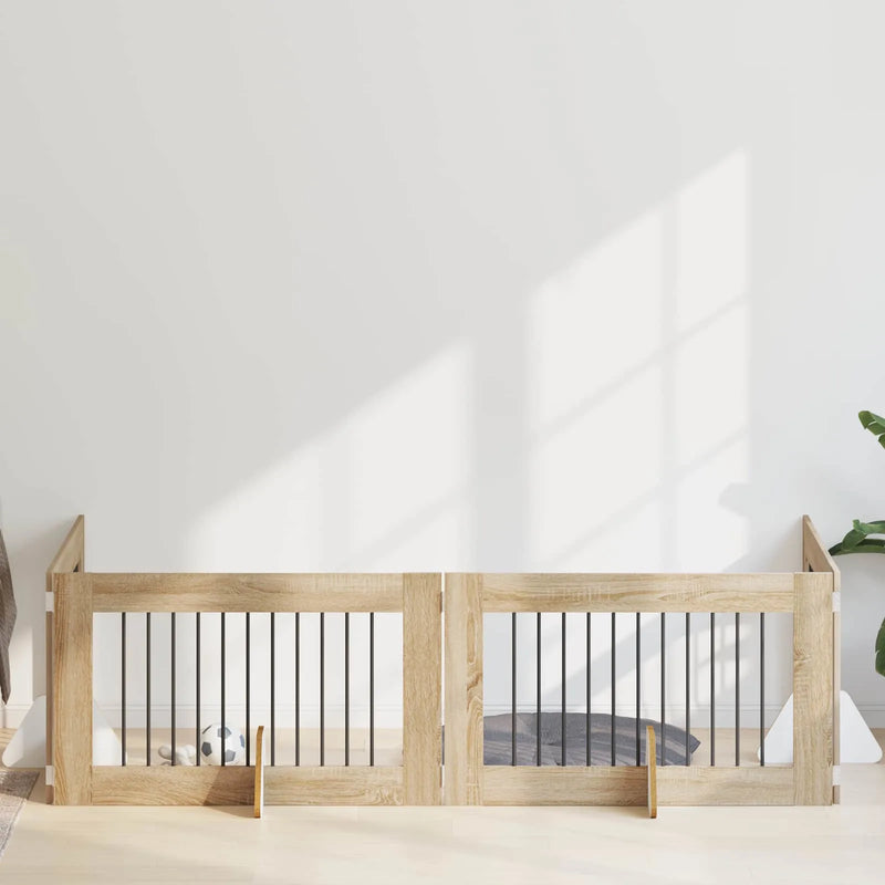 Dog Gate with Stands 4 pcs Sonoma Oak 100 x 60 cm
