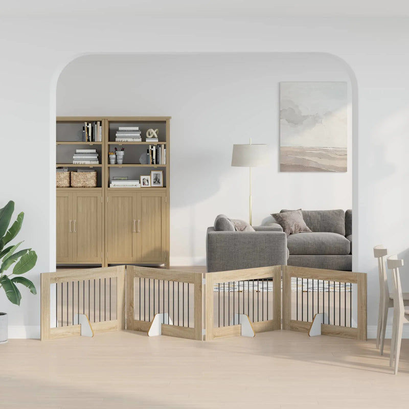 Dog Gate with Stands 4 pcs Sonoma Oak 100 x 60 cm