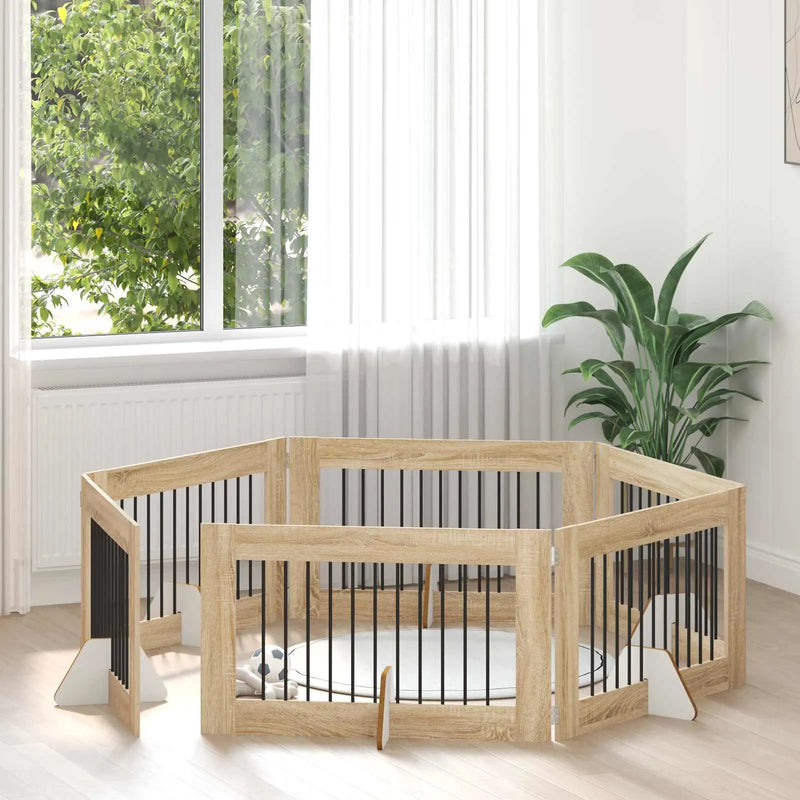 Dog Gate with Stands 6 pcs Sonoma Oak 100 x 60 cm