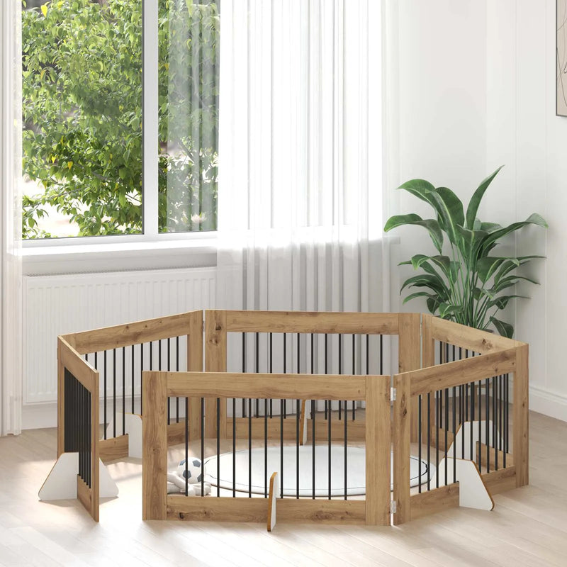 Dog Gate with Stands 6 pcs Artisan Oak 100 x 60 cm
