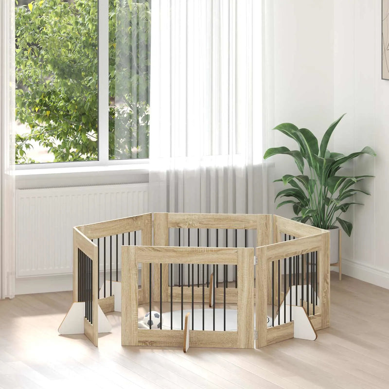 Dog Gate with Stands 6 pcs Sonoma Oak 80 x 60 cm