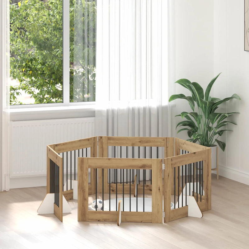 Dog Gate with Stands 6 pcs Artisan Oak 80 x 60 cm