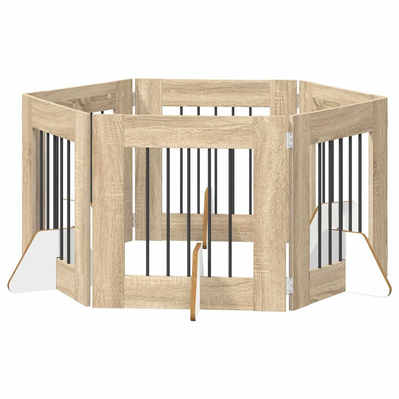 Dog Gate with Stands 6 pcs Sonoma Oak 60 x 60 cm
