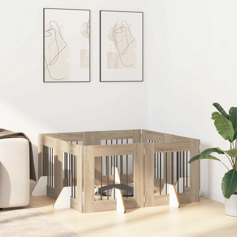 Dog Gate with Stands 8 pcs Sonoma Oak 60 x 60 cm