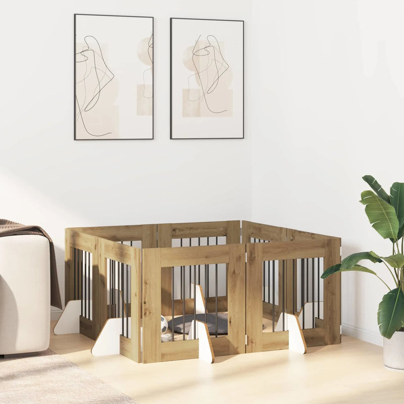 Dog Gate with Stands 8 pcs Artisan Oak 60 x 60 cm