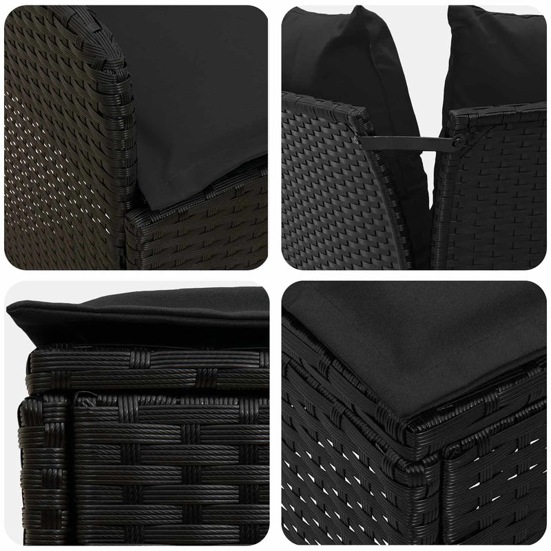 Garden Armrest Sofa with Corner Sofa 2 Piece Black PE Rattan