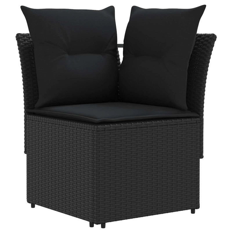 Garden Armrest Sofa with Corner Sofa 2 Piece Black PE Rattan