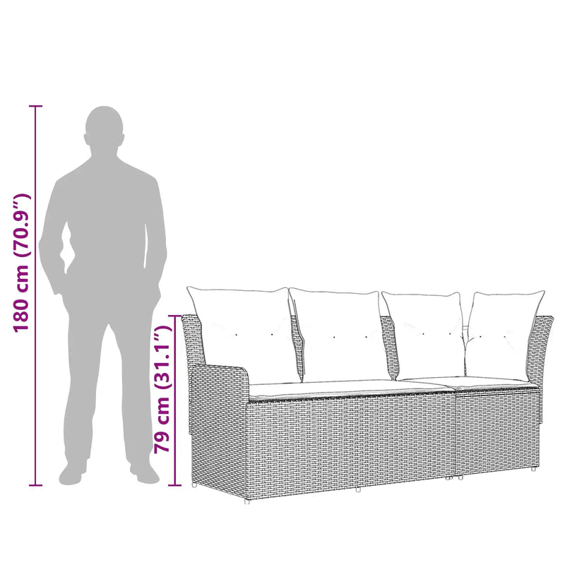 Garden Armrest Sofa with Corner Sofa 2 Piece Black PE Rattan