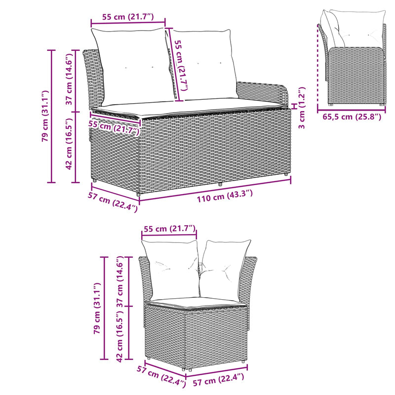 Garden Armrest Sofa with Corner Sofa 2 Piece Black PE Rattan