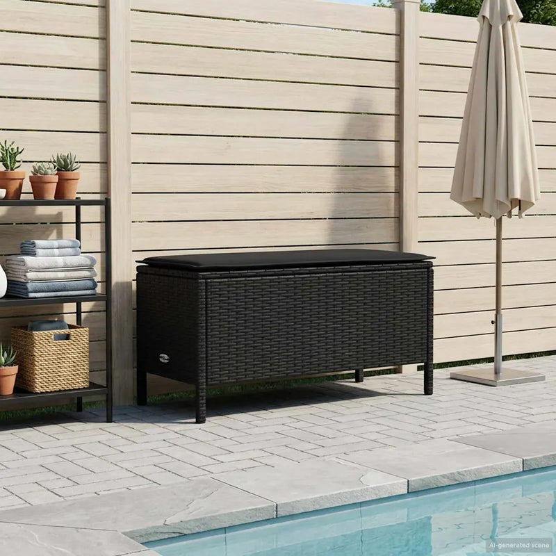 Garden Footstool with Pillow Black 80 x 38 x 45 cm PE Rattan
