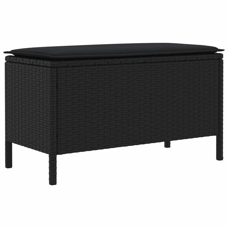 Garden Footstool with Pillow Black 80 x 38 x 45 cm PE Rattan