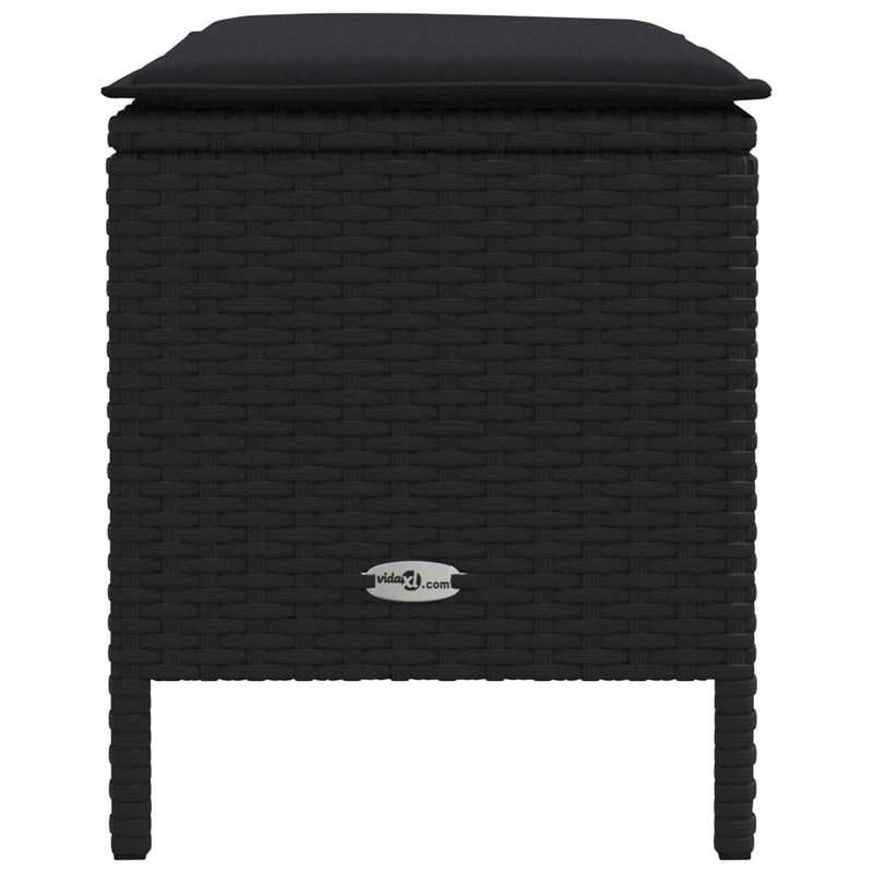 Garden Footstool with Pillow Black 80 x 38 x 45 cm PE Rattan