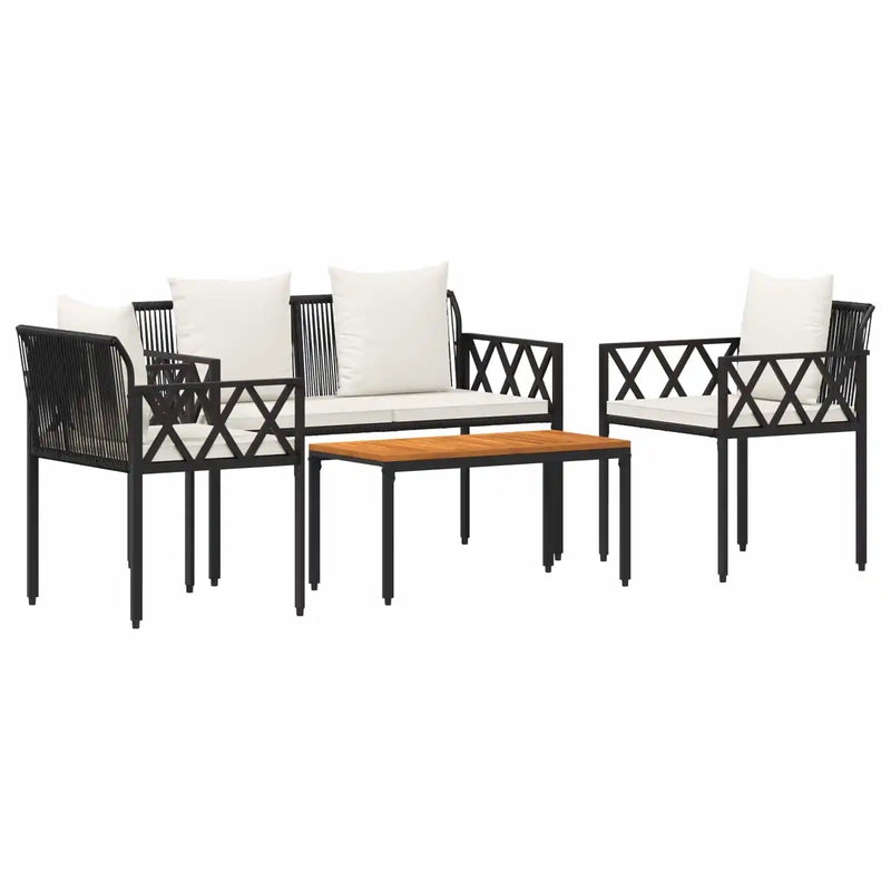 Outdoor Furniture Set 4 pcs Black and Cream White Poly Rattan