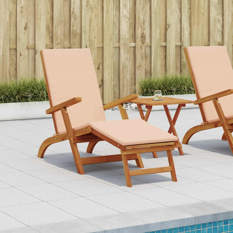 Reclining and Folding Sunlounger 2 pcs Beige Solid Acacia Wood