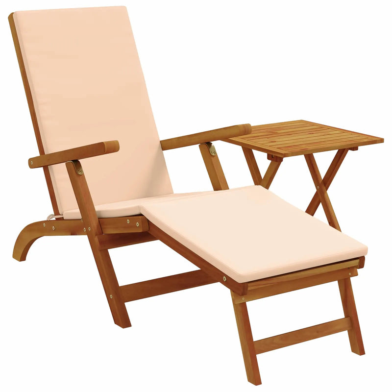 Reclining and Folding Sunlounger 2 pcs Beige Solid Acacia Wood