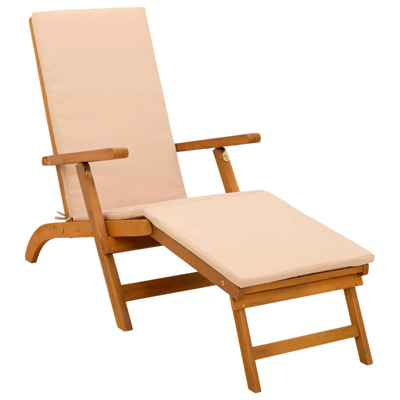 Reclining and Folding Sunlounger 2 pcs Beige Solid Acacia Wood