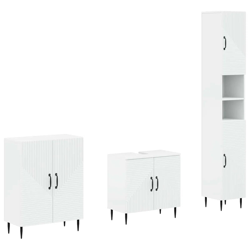 3 Piece Bathroom Cabinet Set HAARLEM White Engineered Wood
