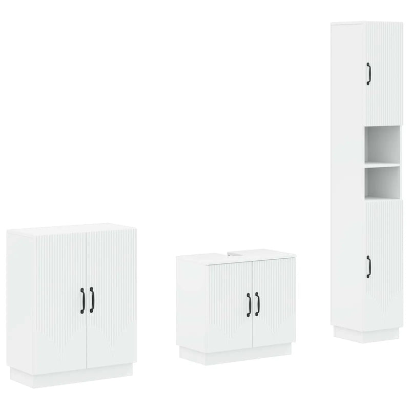 3 Piece Bathroom Cabinet Set HOORN White Engineered Wood