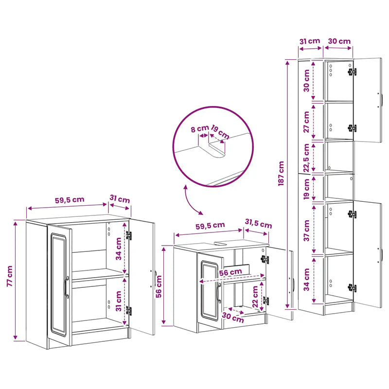 3 Piece Bathroom Cabinet Set UTRECHT White Engineered Wood