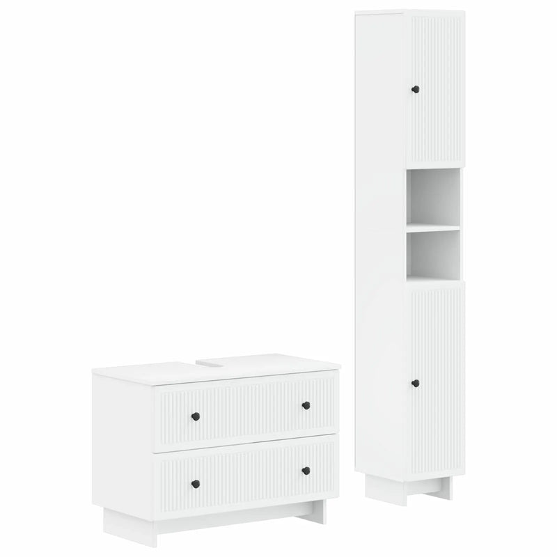 2 Piece Bathroom Cabinet Set EDE White Engineered Wood